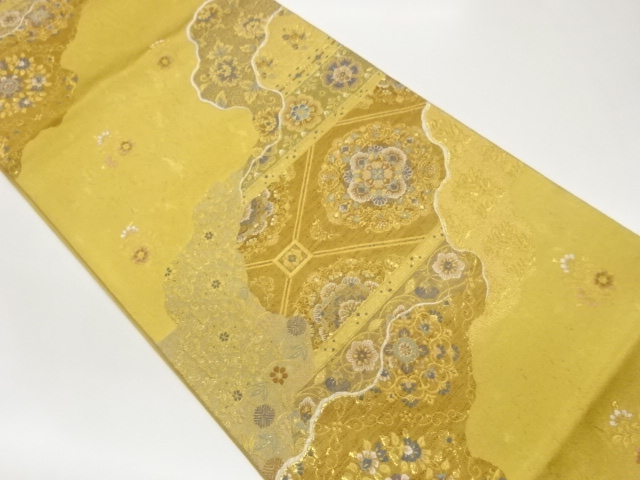 JAPANESE KIMONO / FUKURO OBI / WOVEN FLORAL CREST & FLOWER